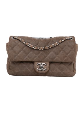 Chanel Brown Suede Quilted Small Double Flap Bag
