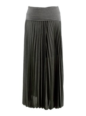 Brunello Cucinelli Grey Wool Pleated Maxi Skirt