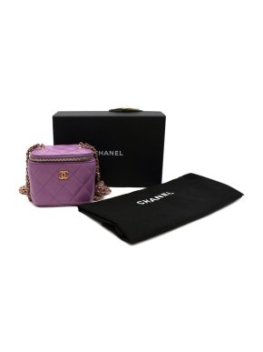 Chanel Lilac Lambskin Quilted Mini Pearl Crush Vanity Case With Chain