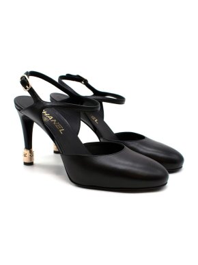 Chanel Black Leather Tipped Heel Sandals
