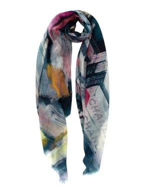 Chanel Blue and Pink Abstract Print Scarf