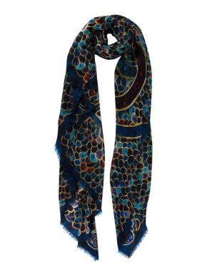 Chanel Navy Multicolour Scale Print Cashmere Scarf
