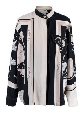 Hermes Ex-Libris Cream & Black Silk Shirt