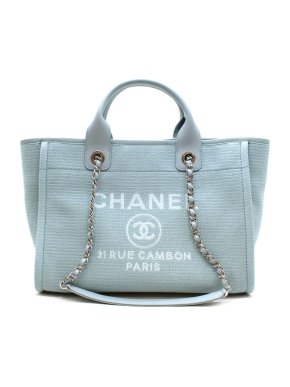 Chanel Sky Blue Small Woven Deauville Tote Bag