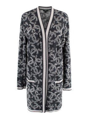 Chanel Black & Grey CC Intarsia Knit Long Line Cardigan
