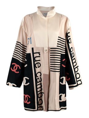 Chanel Cream and Black Silk Logo Printed Tunic