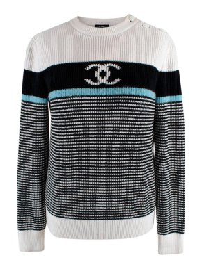 Chanel CC Striped Ribbed Knit Jumper