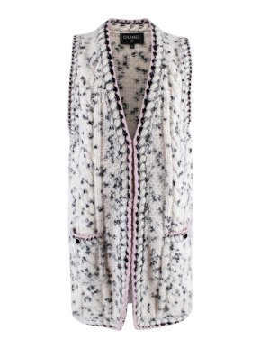 Chanel Cream, Pink & Black Cashmere Blend Longline Sleeveless Cardigan