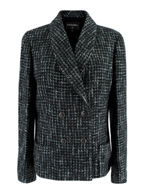 Chanel Navy & Green Tweed Double Breasted Jacket