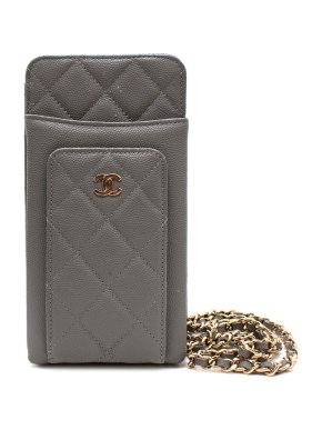 Chanel Grey Caviar Leather Quilted Crossbody Phone Holder