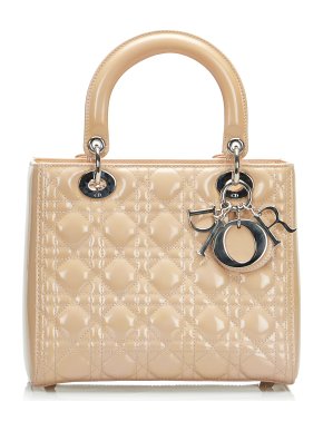 Beige Patent Cannage Medium Lady Dior Bag