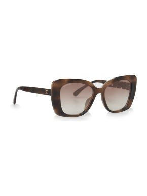 Chanel Square Tortoise Shell Logo Sunglasses