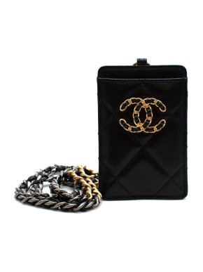 Goatskin Quilted Chanel 19 Card Holder On Chain
