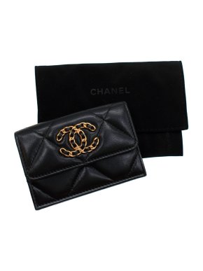 Chanel Black Quilted Leather 19 Compact Flap Wallet