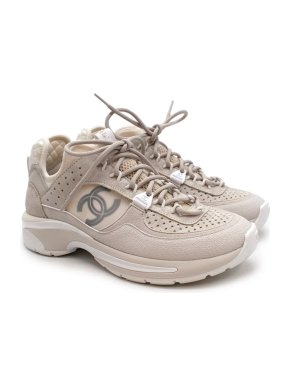 Chanel Suede & Mesh Cream CC Sneakers