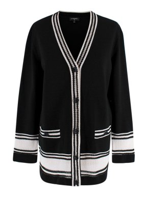 Chanel Contrast Trimmed Silk Blend Knit Cardigan