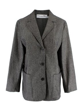 Dior Bee Embroidered Grey Denim Single Breasted Blazer