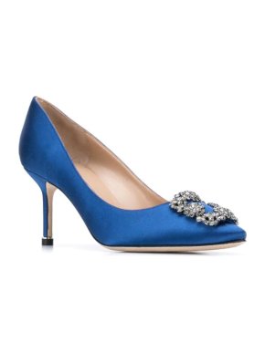 Manolo Blahnik Blue Satin Hangisi 70mm  Embellished Pumps