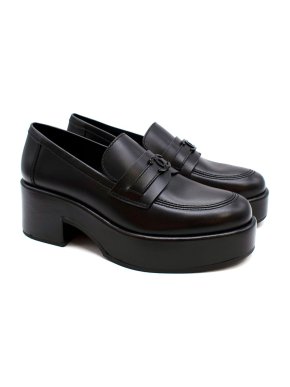Chanel CC Black Leather Platform Loafers
