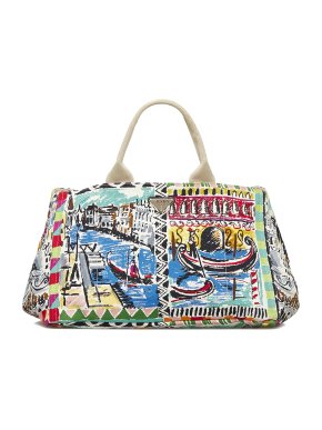 Prada Canapa Printed Canvas Tote Bag