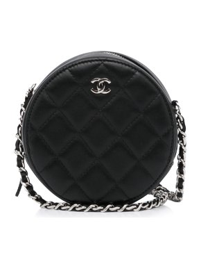 Chanel Lambskin Quilted Round Clutch with Chain