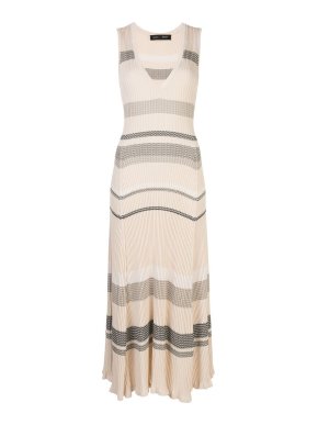 Proenza Schouler Beige Ribbed Knit Fit & Flare Midi Dress