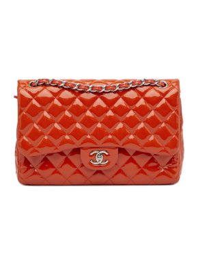 Chanel Red Patent Quilted Jumbo Double Flap Bag