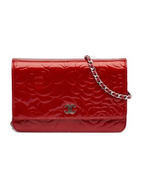 Chanel Red Patent Camellia CC Wallet On Chain
