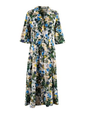 Erdem Floral Printed Cotton Shirt Midi Dress