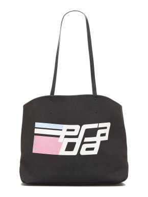 Prada Canapa Racing Logo Printed Canvas Tote Bag