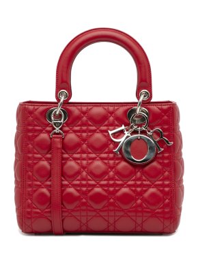 Red Lambskin Cannage Medium Lady Dior Bag