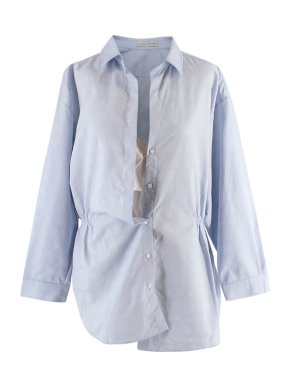 Palmer Harding Asymmetric Blue & White Striped Cotton Blouse