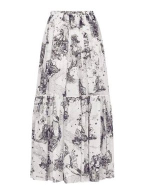 Dior White Zodiac Print Cotton Midi Skirt