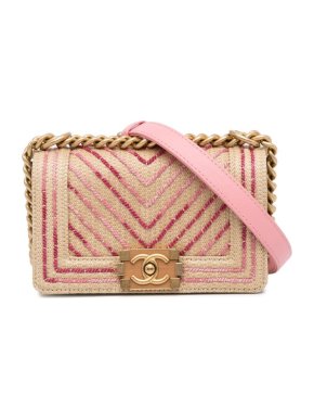 Chanel Raffia Pink Chevron Boy Bag