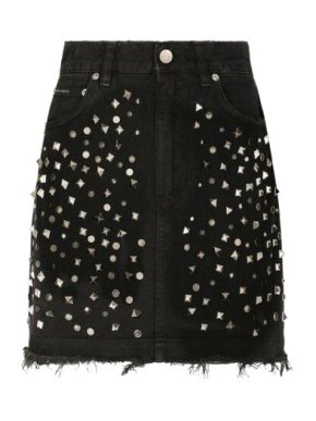 Dolce & Gabbana Black Denim Studded A-line Mini Skirt