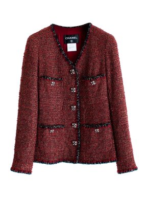 Chanel Red Lesage Tweed Gripoix Button Jacket