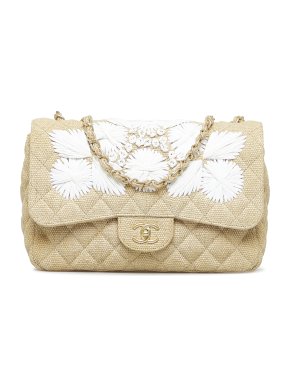 Chanel Floral Raffia Quilted Jumbo Coco Flap Bag