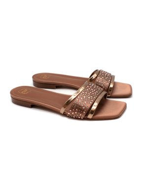 Malone Souliers Crystal Embellished Bronze Flat Satin Sandals