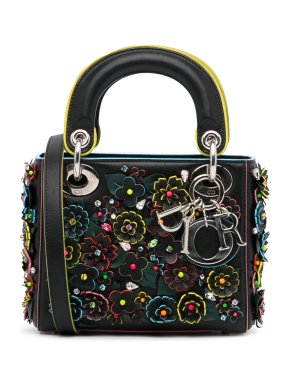 Leather Flower Applique Small Lady Dior Bag