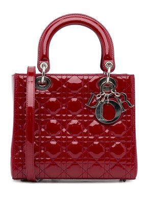 Red Patent Cannage Medium Lady Dior Bag