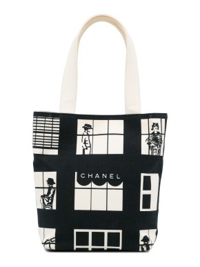 Chanel Window Line Printed Canvas Tote Bag