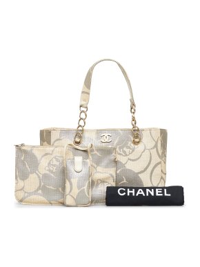 Chanel CC Camelila Printed Rafia Tote Bag