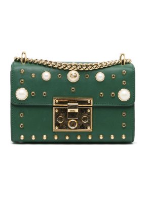 Gucci Pearl Studded Green Small Padlock Shoulder Bag