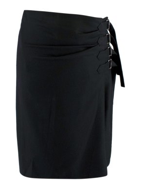 Dries Van Noten Buckle Detail Black Wool Skirt