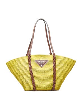 Prada Raffia Straw & Leather Tote Bag