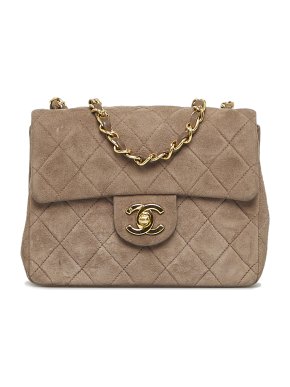 Chanel Beige Suede Quilted Square Mini Flap Bag