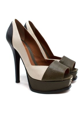Fendi Lizard Embossed Colourblock Peep Toe Pumps