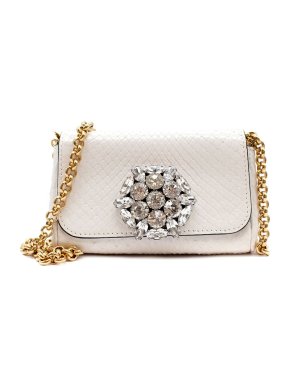 Dolce & Gabbana White Python Crystal Embellished Mini Chain Bag