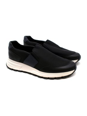 Prada Black Saffiano & Canvas Slip On Trainers
