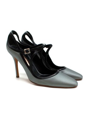 Rupert Sanderson Grey Satin Crystal Buckle Pumps
